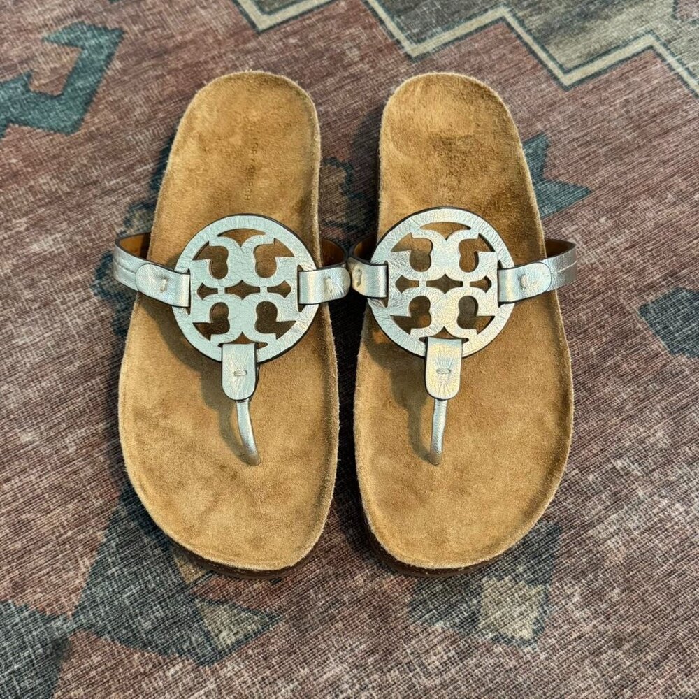 Tory Burch Miller Cloud Vintage Metalic Plaque Logo Sandals